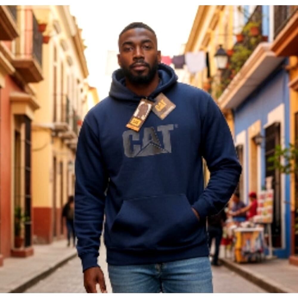 CAT Big Mens New w/Tags Navy Blue Embroidered Logo Pullover Hoodie - Size: XXL